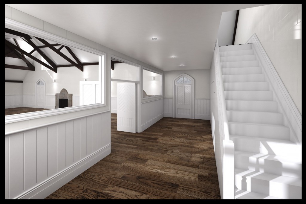 A corridor, allowing separate rental of both spaces
